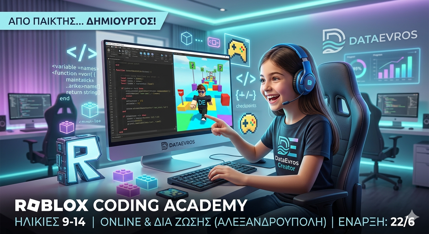 Roblox Coding Academy: Μαθήματα Προγραμματισμού & Game Design (Online ή Δια Ζώσης)